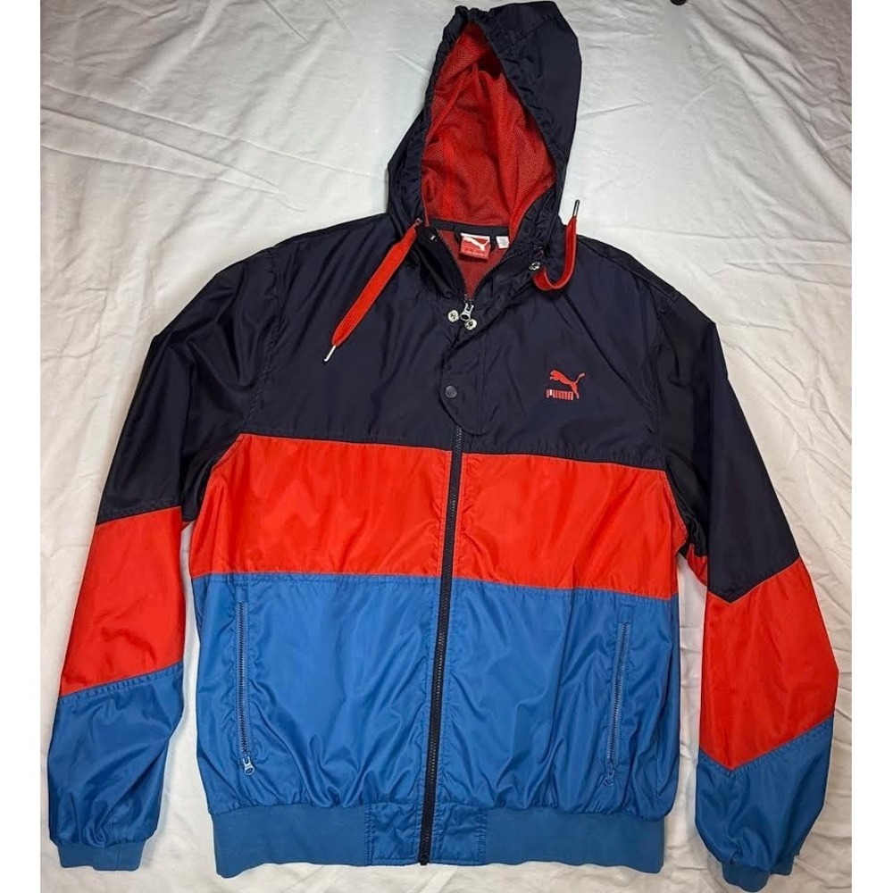 Puma Heritage Wind Jacket Nylon Windbreaker Navy/Red/Blue Glanz Men's XL Rare